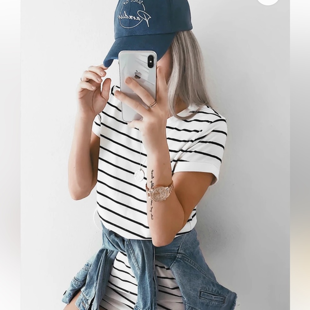 Forever 21 Striped Mini T-Shirt Dress in Black White